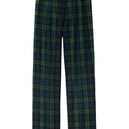 Forest green and navy plaid flannel pajamas pants by Print-View, featuring a cozy, soft fabric and classic plaid pattern.