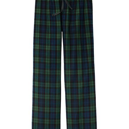 Forest green and navy plaid flannel pajamas pants by Print-View, featuring a flat front and comfortable, relaxed fit.
