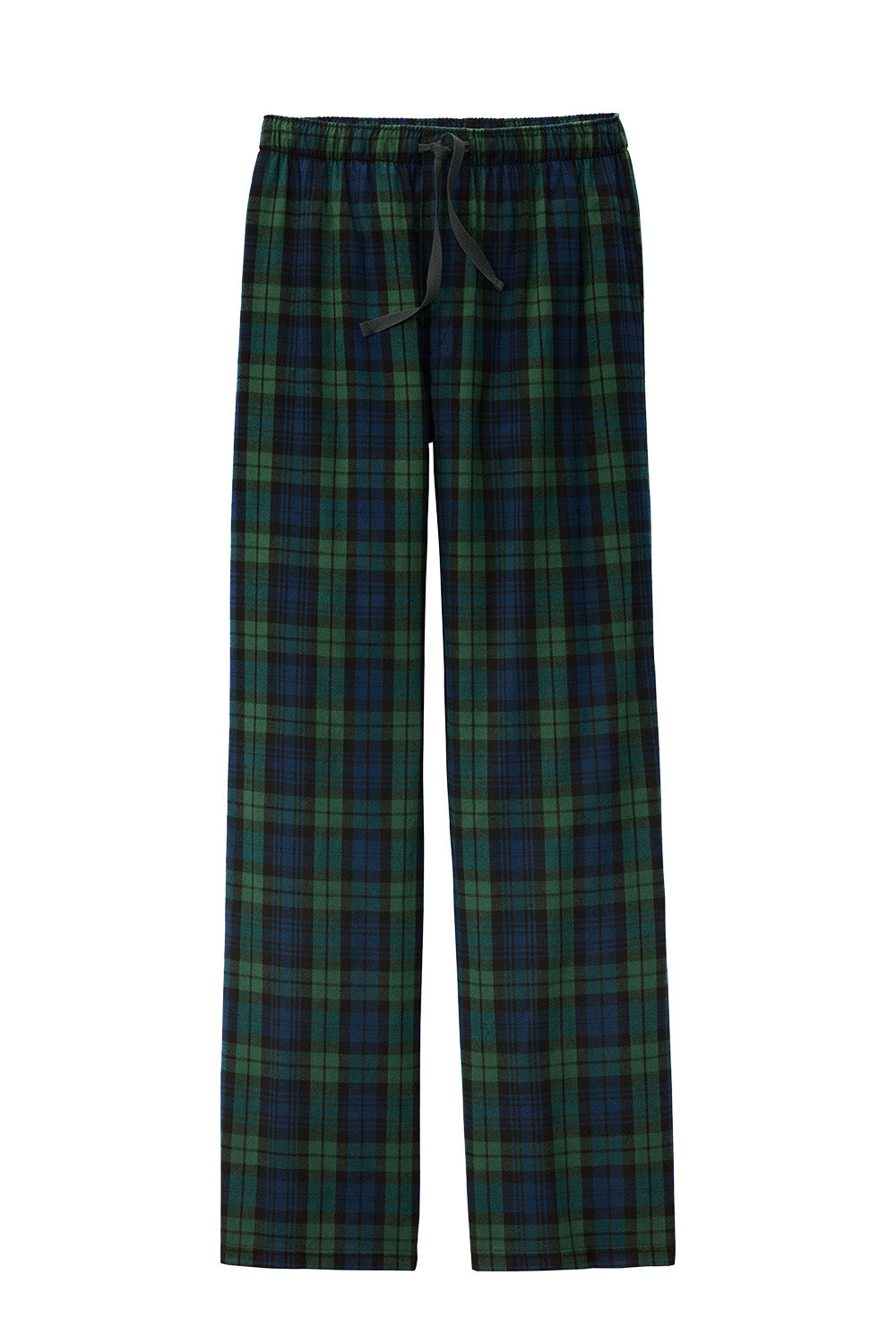 District® Flannel plaid pajamas in forest green with navy black watch pattern, featuring a flat front design.
