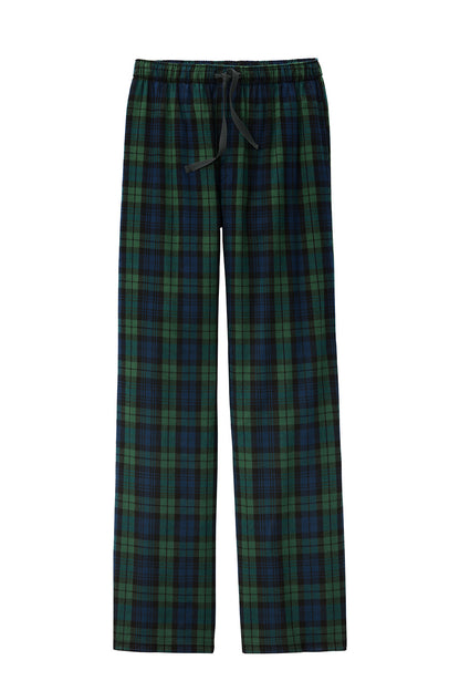 District® Flannel plaid pajamas in forest green with navy black watch pattern, featuring a flat front design.