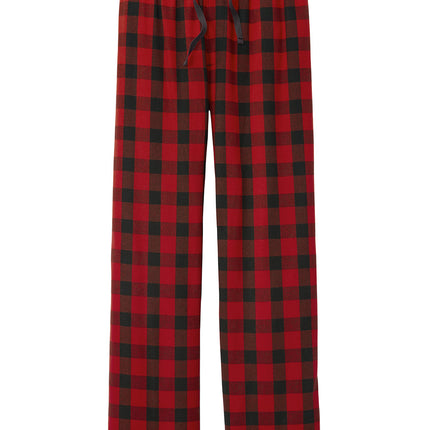 Red and black plaid flannel pajama pants by Print-View, featuring a flat front and comfortable relaxed fit.