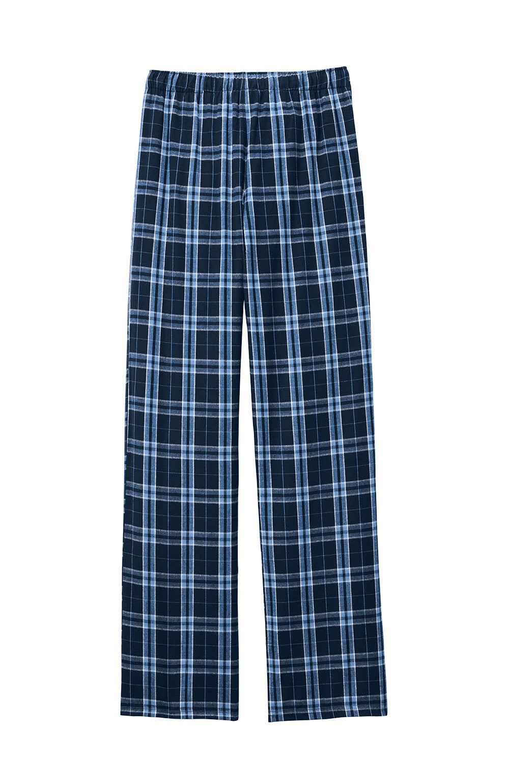 District® Flannel Plaid Pajama Pants in true navy and Carolina blue, soft fabric with a relaxed fit and flat back design.