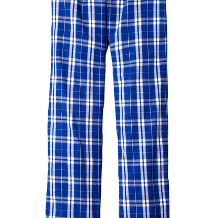 Print-View District® Flannel Plaid Pant pajamas, deep royal color, flat back view showing soft, cozy fabric and classic plaid pattern.