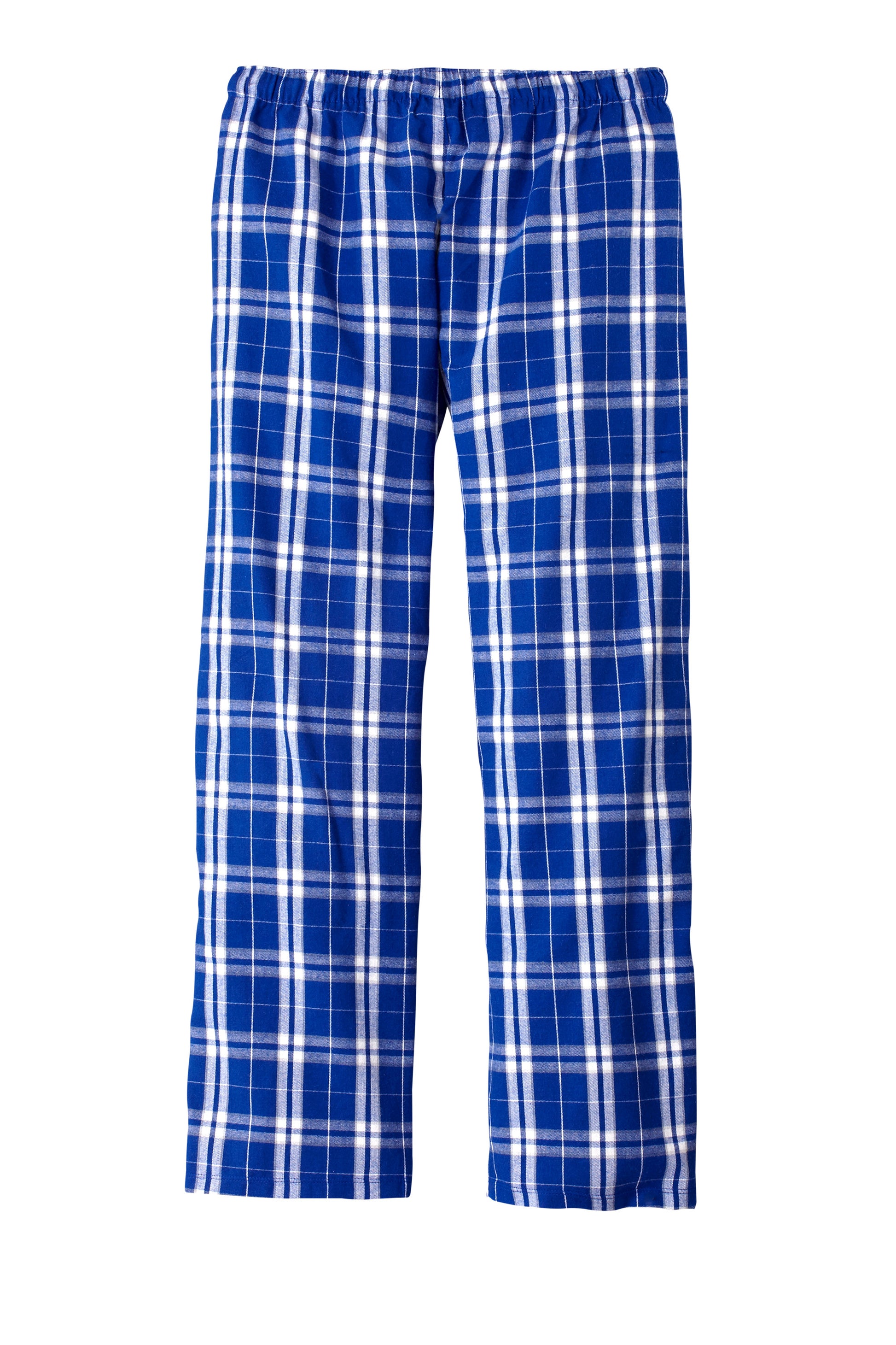 Print-View District® Flannel Plaid Pajama Pants with deep royal blue and plaid pattern, relaxed fit, back view