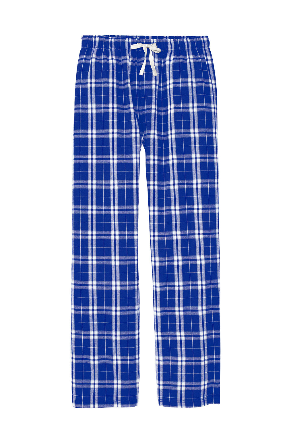 Print-View District® Flannel Plaid Pajama Pants with a flat front in deep royal blue and plaid pattern.