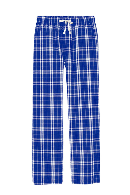 Print-View District® Flannel Plaid Pajama Pants with a flat front in deep royal blue and plaid pattern.