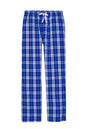 Print-View District® Flannel Plaid Pajama Pants with a flat front in deep royal blue and plaid pattern.
