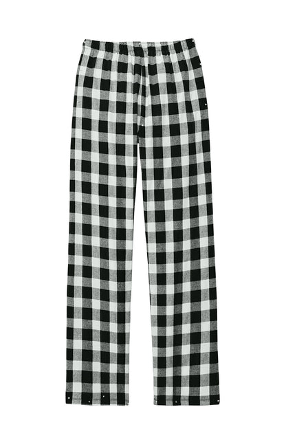 Print-View District® women's flannel plaid pajama pants in black and white buffalo check, soft and comfortable sleepwear.