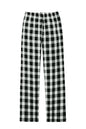 Print-View District® women's flannel plaid pajama pants in black and white buffalo check, soft and comfortable sleepwear.