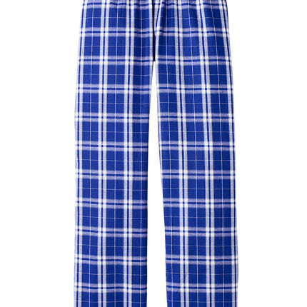 Blue and white plaid pajama pants front view