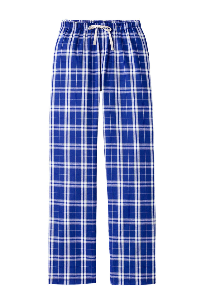 Blue and white plaid pajama pants front view