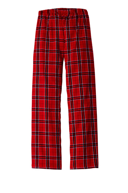 Print-View District Women’s Flannel Plaid Pajama Pants in vibrant red, featuring a comfortable flat back and classic plaid design.