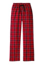 Print-View District® women's red flannel plaid pajama pants with flat front, cozy and comfortable for relaxed loungewear.
