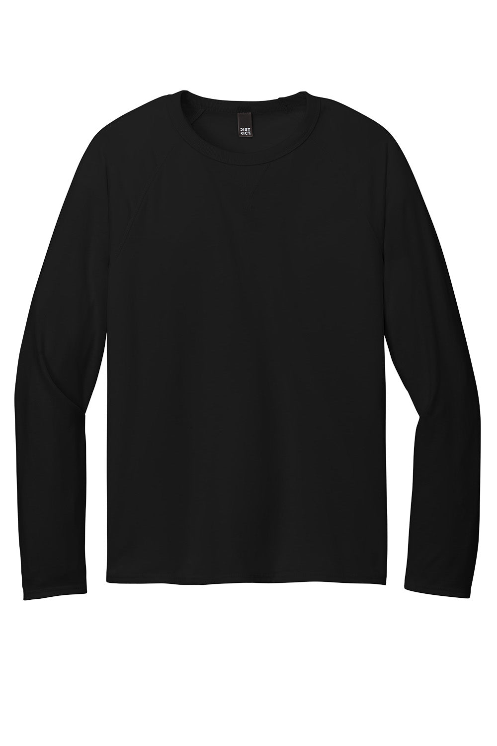 Black District Featherweight French Terry long sleeve crewneck from Print-View, shown flat with front view.