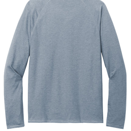 District Featherweight French Terry Long Sleeve Crewneck (Light Heather Grey) - back, embroidery back detail | Print-View