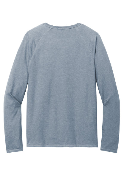 Print-View District Featherweight French Terry long sleeve crewneck in flint blue heather, showing the back view.