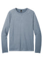 Print-View District Featherweight French Terry long sleeve crewneck in flint blue heather, flat front view showing soft fabric and classic fit.