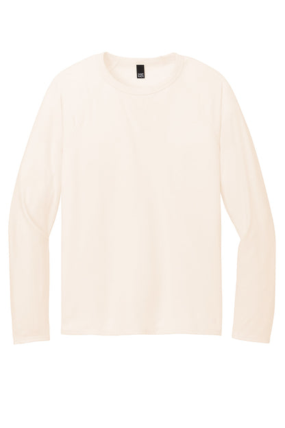 Print-View District Featherweight French Terry long sleeve crewneck in gardenia color, flat front view showcasing soft fabric and fit.