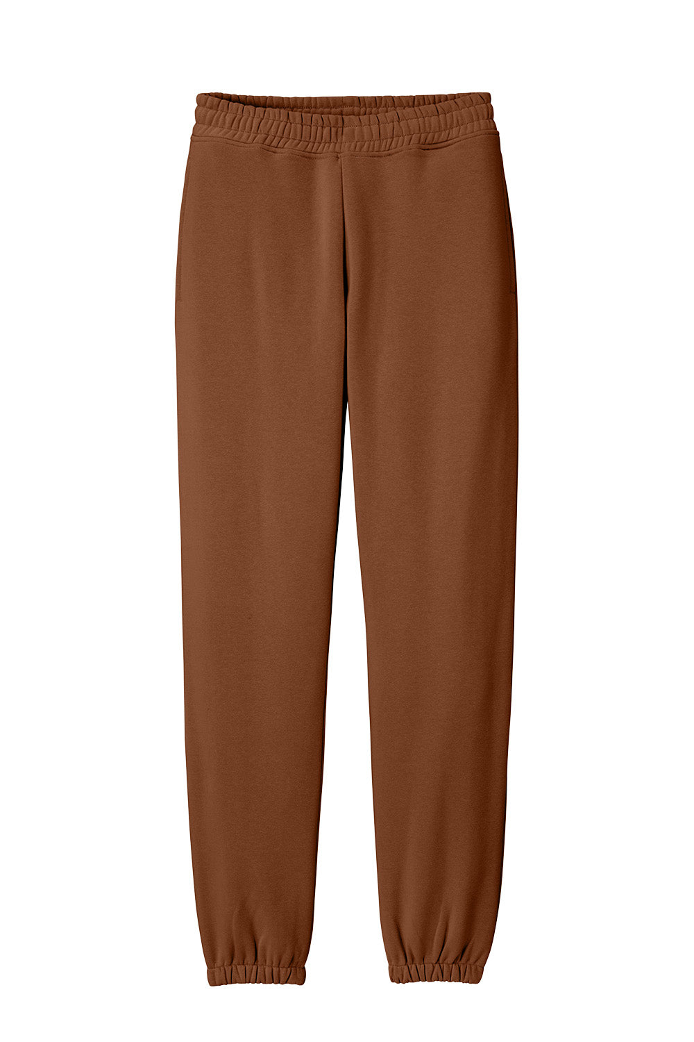 Print-View District V.I.T. heavyweight fleece sweatpants in baked clay color, flat front design, comfortable casual wear.