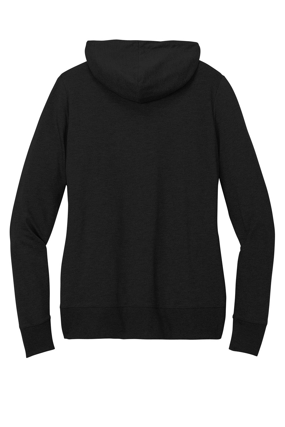 Black District® women’s Featherweight French Terry™ full-zip hoodie with a flat back, showcasing its lightweight, comfortable design.