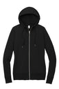 Black District® Women’s Featherweight French Terry™ full-zip hoodie with front zipper and hood, shown flat from the front.