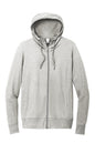 Light heather gray District® women’s Featherweight French Terry™ full-zip hoodie with front zipper and casual fit, flat front view.