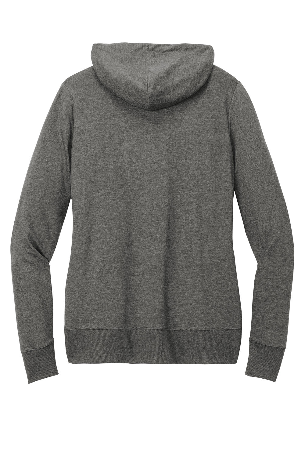 District® women's Featherweight French Terry™ full-zip hoodie in washed coal color, shown from back with zipper and hood visible.