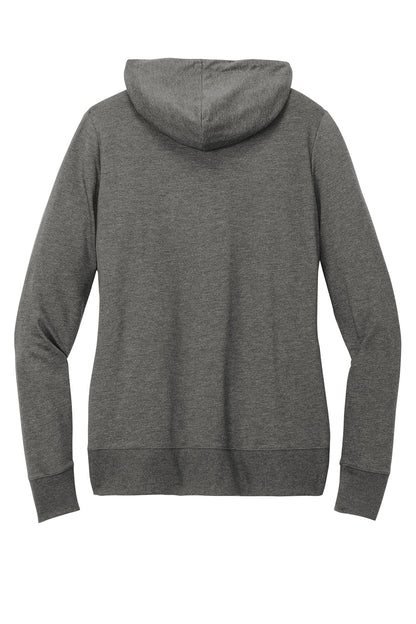 District® women's Featherweight French Terry™ full-zip hoodie in washed coal color, shown from back with zipper and hood visible.