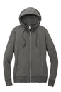 District Women’s Featherweight French Terry full-zip hoodie by Print-View, shown in washed coal color, front view.