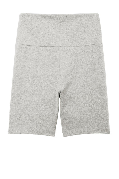 Light grey District® women’s Flex high-waist bike shorts with a flat back design, made by Print-View.