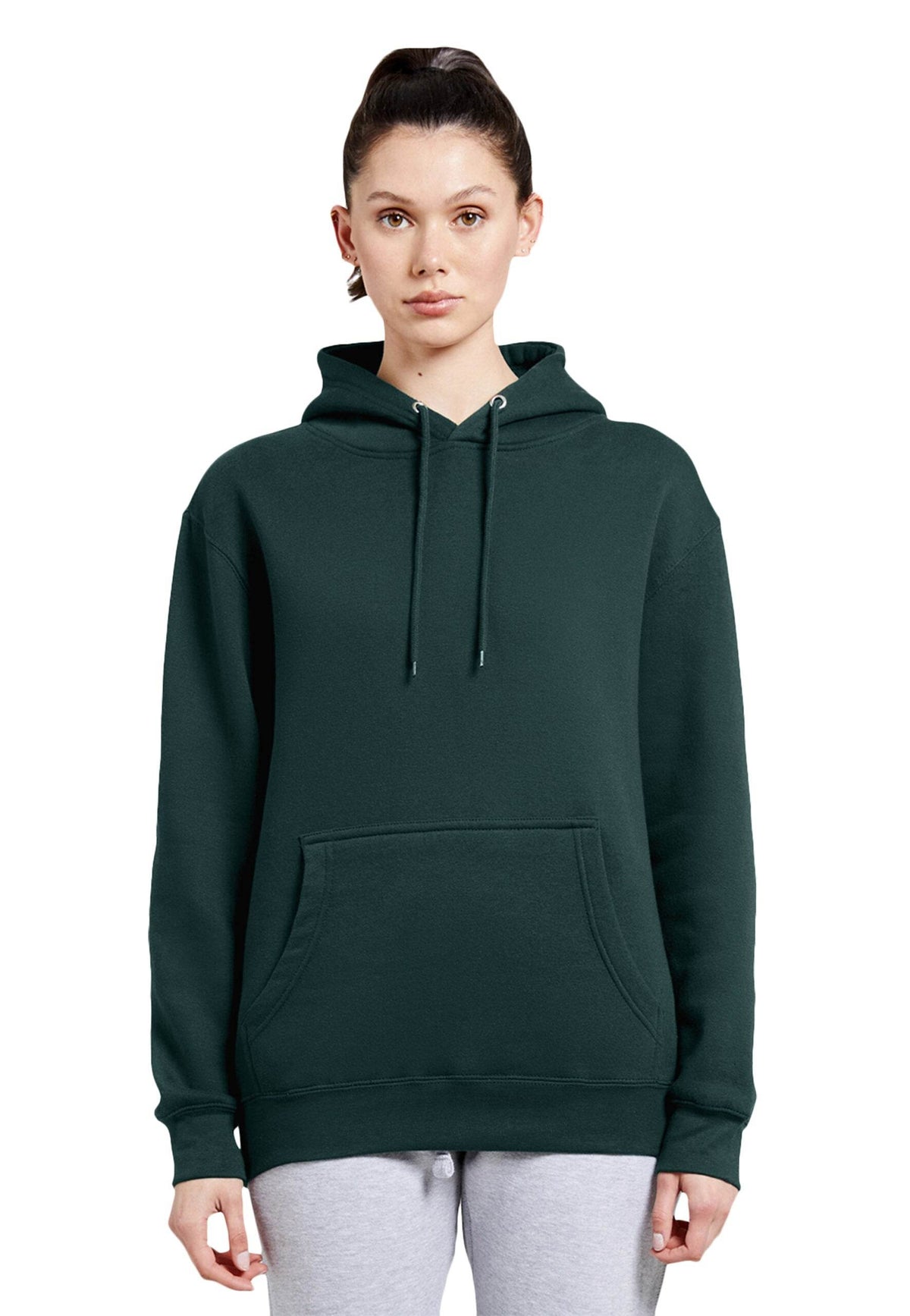 Dark green Lane 7 unisex plain premium hoodie shown with a print view, showcasing customizable hoodie design and comfortable fit.