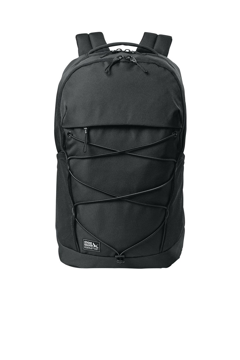 Black Eddie Bauer Adventurer Backpack with front pockets and padded straps, designed for outdoor and daily use.
