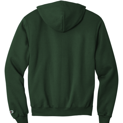 Forest Green Champion Powerblend Pullover Hoodie – soft fleece, classic fit with custom logo Print by Print View Back