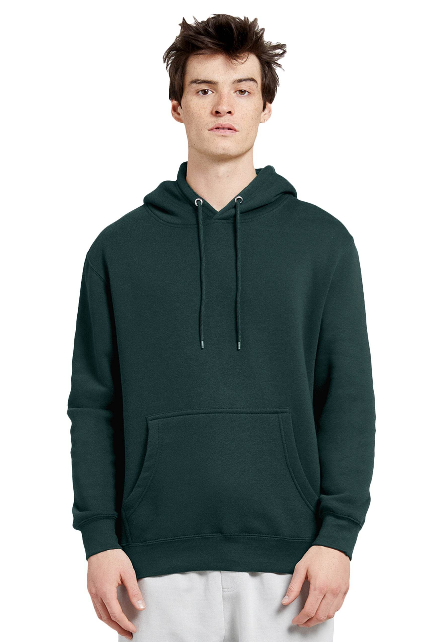 Forest green Lane 7 unisex premium hoodie with plain and customizable print view, showcasing the comfortable pullover design.