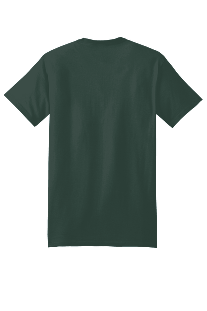Hanes® Beefy-T® heavyweight 100% cotton short sleeve T-shirt, customizable design, shown from the back in forest green color.