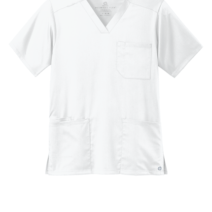 Front View of Men's Flex fit V-neck Medical Scrub top in White
