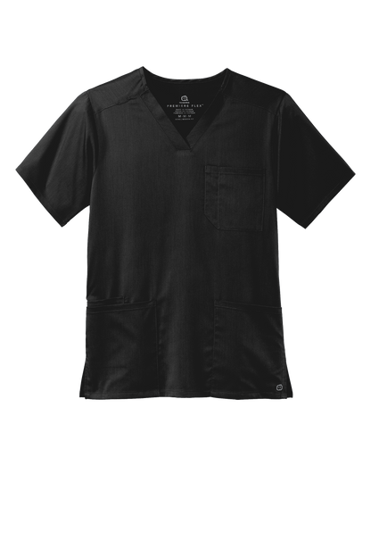 Men's Wink Premiere Flex V-Neck scrub top in black, front view showing the comfortable fit and classic V-neck style.