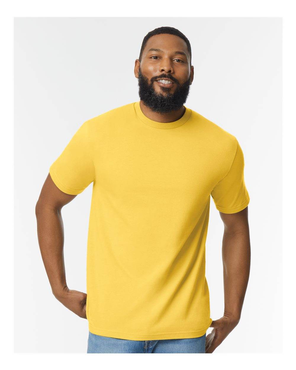 Gildan Softstyle® Midweight T-Shirt in Daisy color, front view on high model showcasing soft fabric and fit.