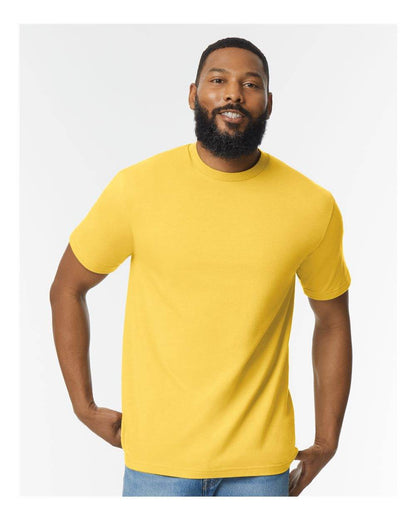 Gildan Softstyle® Midweight T-Shirt in Daisy color, front view on high model showcasing soft fabric and fit.