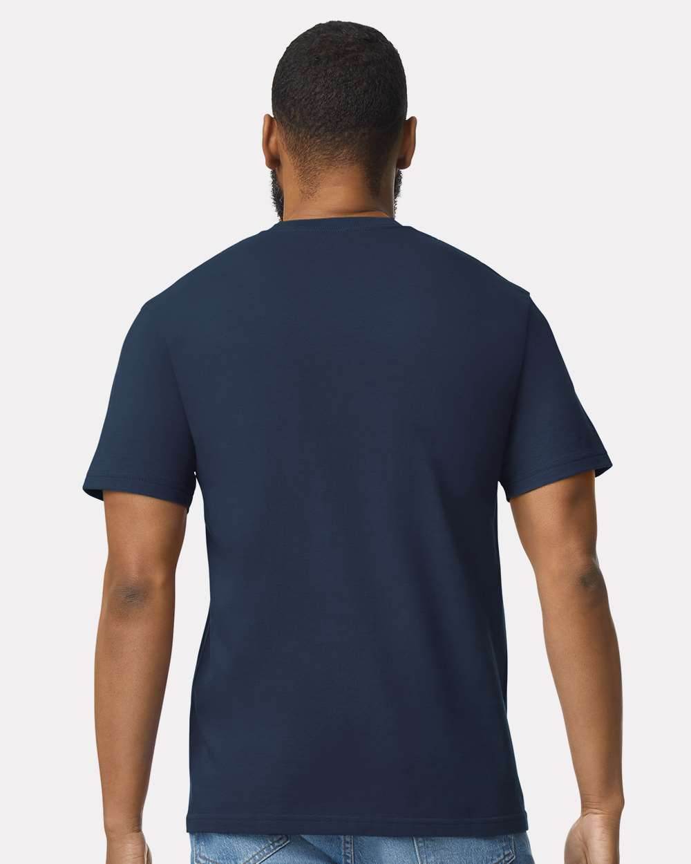 Navy Gildan Softstyle® Midweight T-Shirt 65000, front view on a high model, showcasing soft fabric and casual fit.