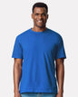Gildan Softstyle midweight T-shirt in royal color, front view on high model, soft fashion T-shirt for casual wear.