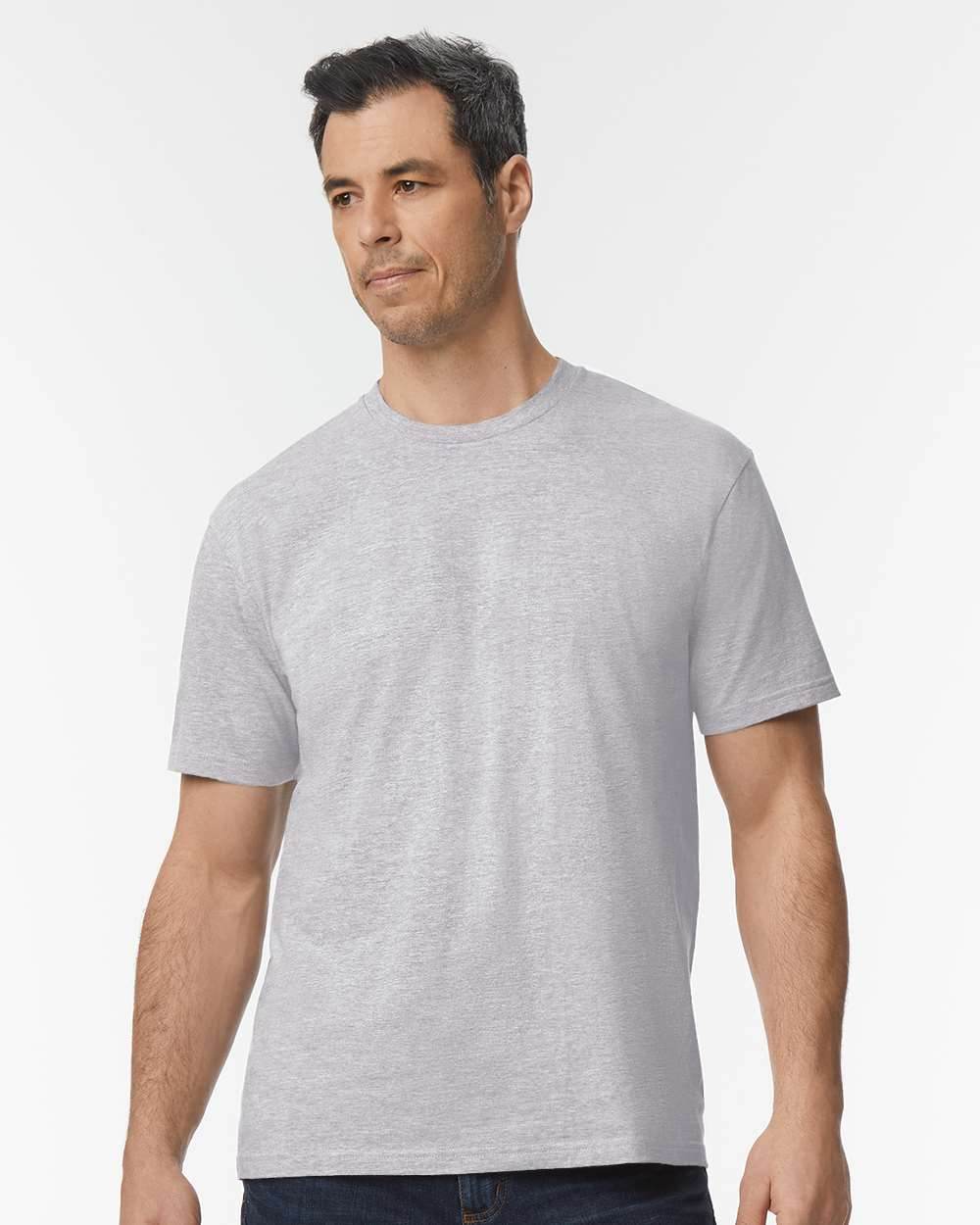 Gildan Softstyle midweight T-shirt in sport grey, front view, showing soft fabric and classic fit design.
