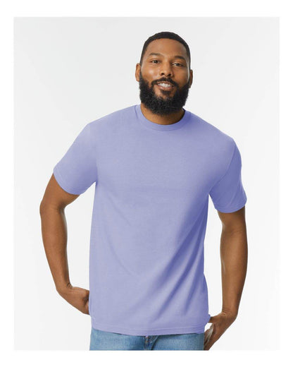 Gildan Softstyle midweight T-shirt in violet, front view, showcasing a soft fashion style and comfortable fit.