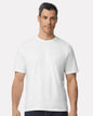 White Gildan Softstyle® Midweight T-Shirt 65000 front view on a high-model, showcasing soft fabric and casual fit.