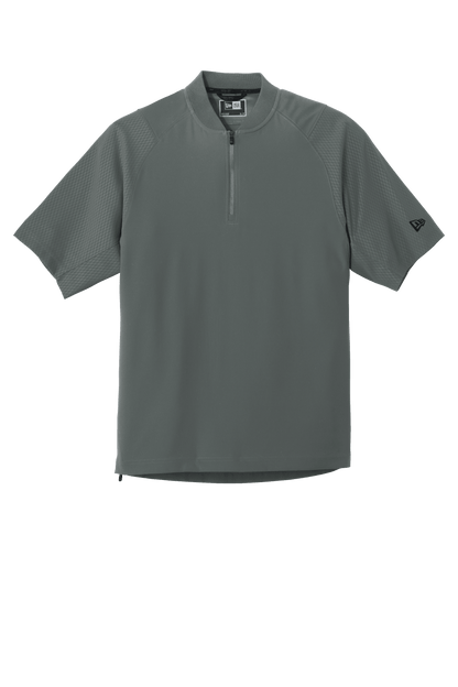 Graphite New Era® Cage short sleeve quarter zip jacket with custom print, featuring a 1/4-zip collar and lightweight design.