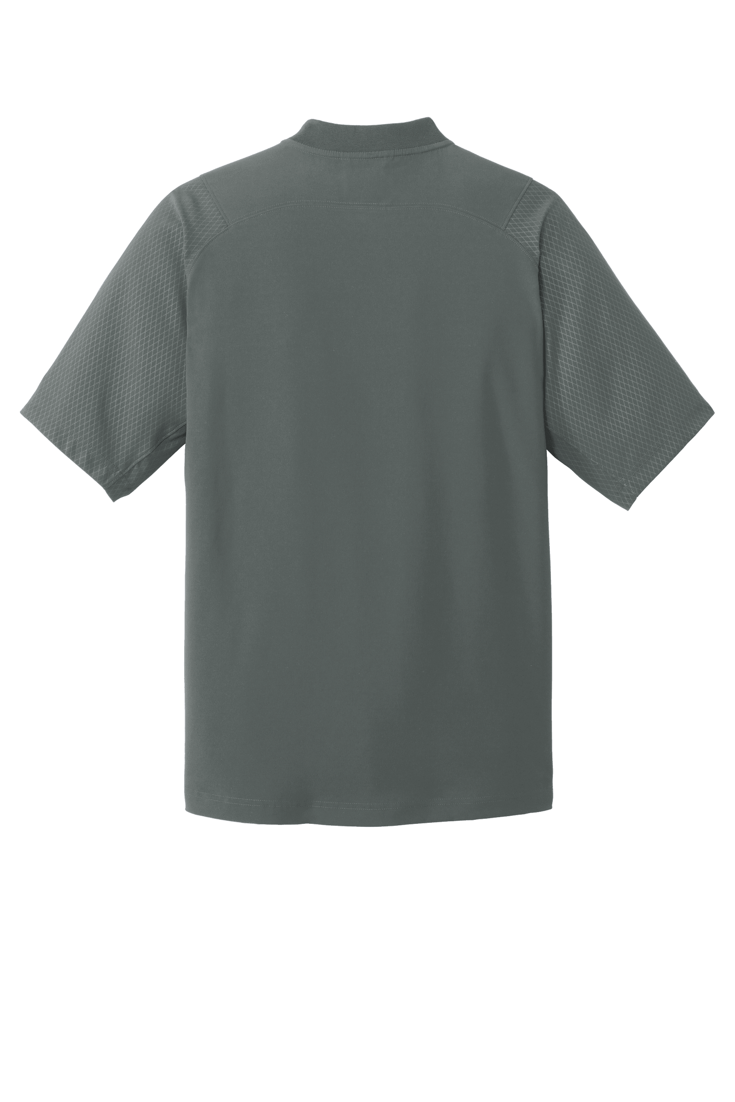 Graphite New Era quarter zip cage short sleeve jacket with custom print, featuring a 1/4-zip design and casual fit.