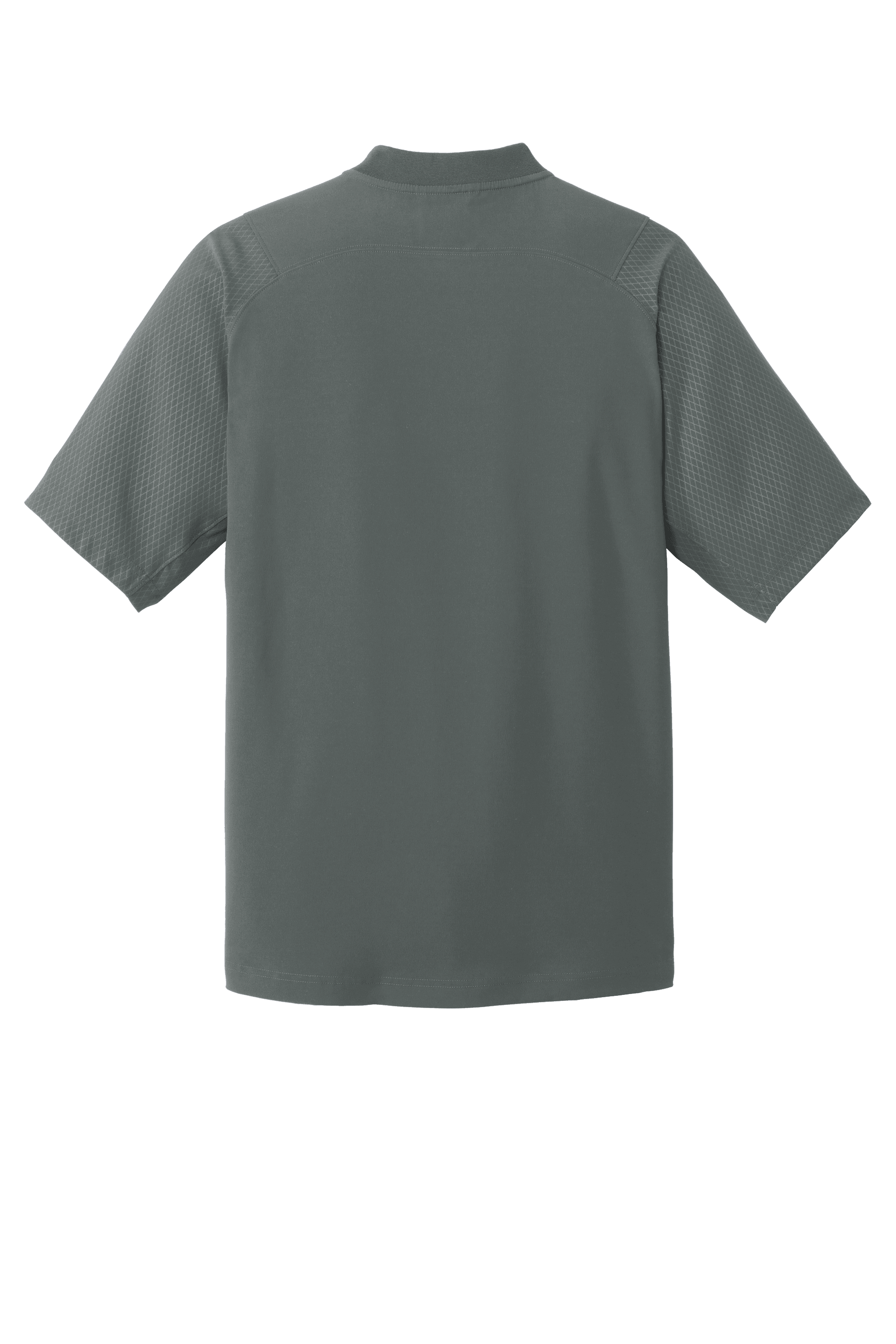 Graphite New Era quarter zip cage short sleeve jacket with custom print, featuring a 1/4-zip design and casual fit.
