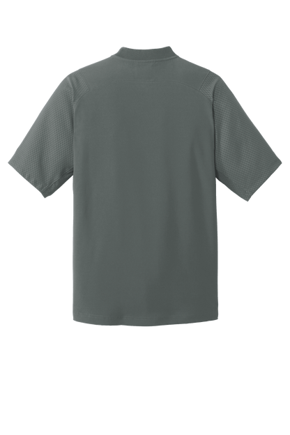 Graphite New Era quarter zip cage short sleeve jacket with custom print, featuring a 1/4-zip design and casual fit.
