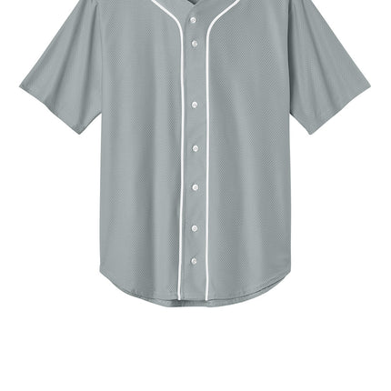 Gray baseball jersey with white buttons front view 