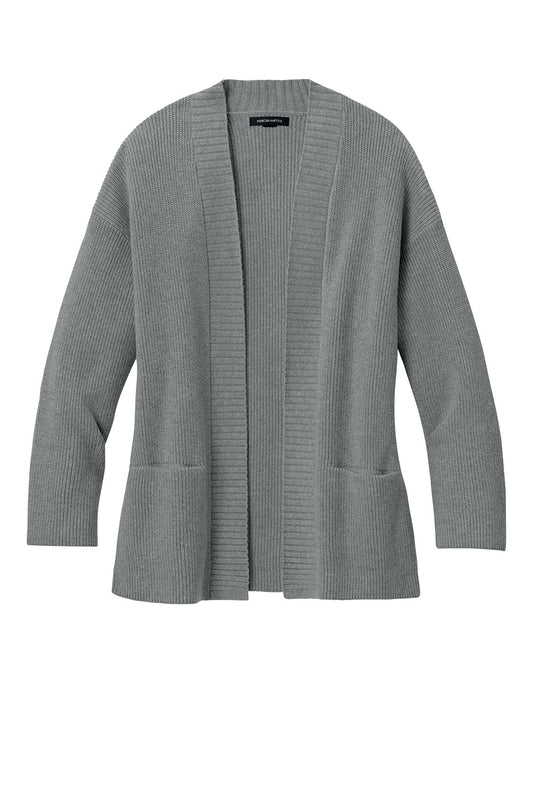 Grey Mercer+Mettle women's open front cardigan featuring a customizable half-shaker knit design, perfect for casual or layered looks.